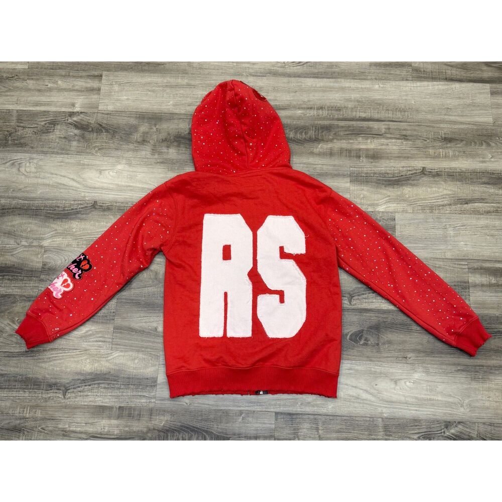 Resilient Studios Rhinestone Zip Sweatshirt Jacket Red L - Picture 2 of 8